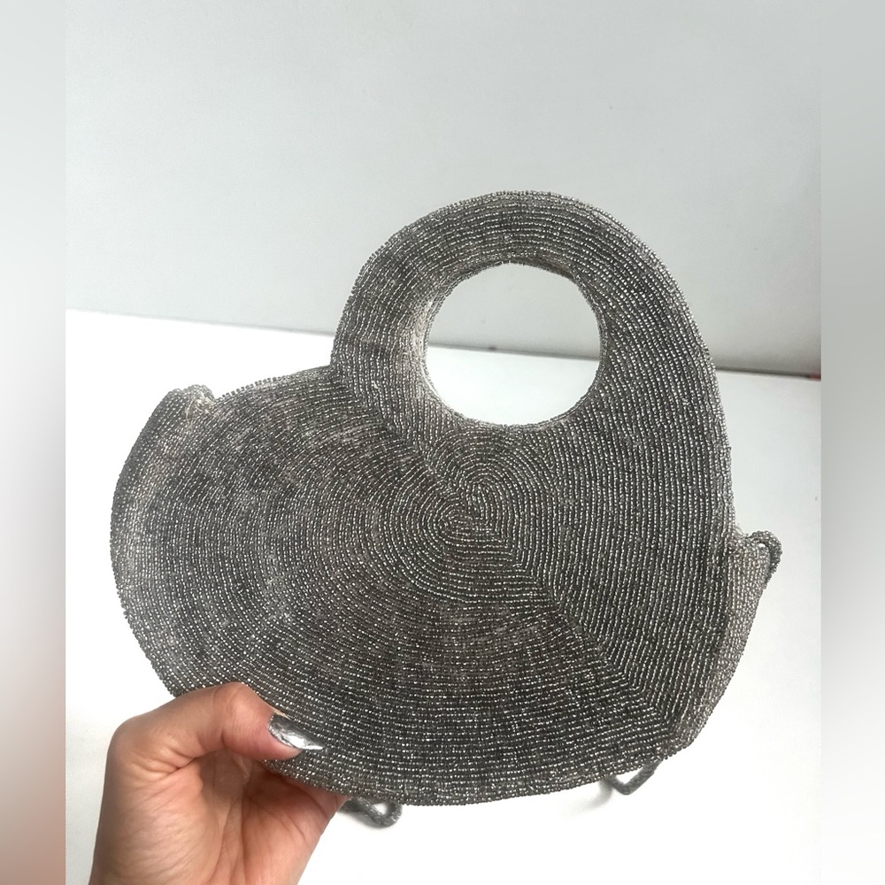 Anthropologie | Llani Silver Beaded Heart Bag - Picture 3 of 6